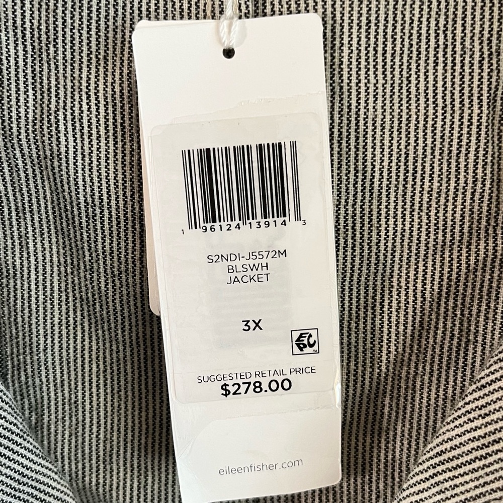 Eileen Fisher Jacket Black & White Stripe Ticking Stripe Jacket Sz 3X NWT Button - Picture 13 of 13